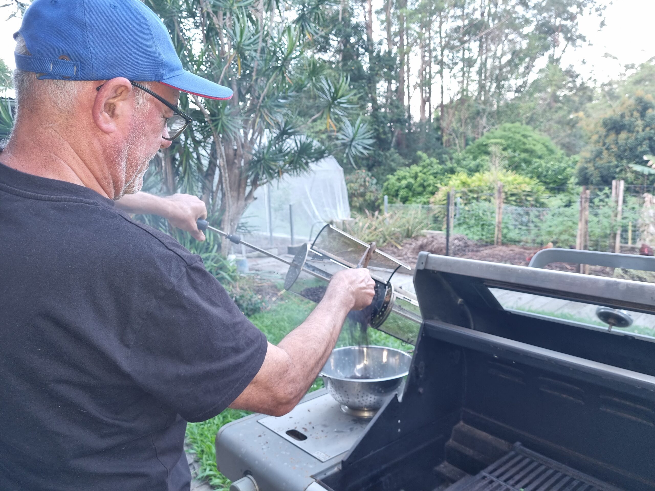 Smokin' hot coffee straight from the BBQ roaster.